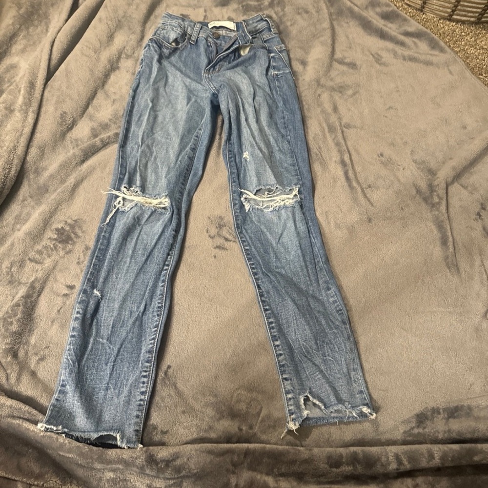 Blue high rise skinny jeans